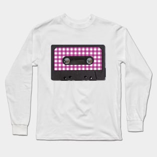 Audio Tape Vintage Gingham Pink Long Sleeve T-Shirt